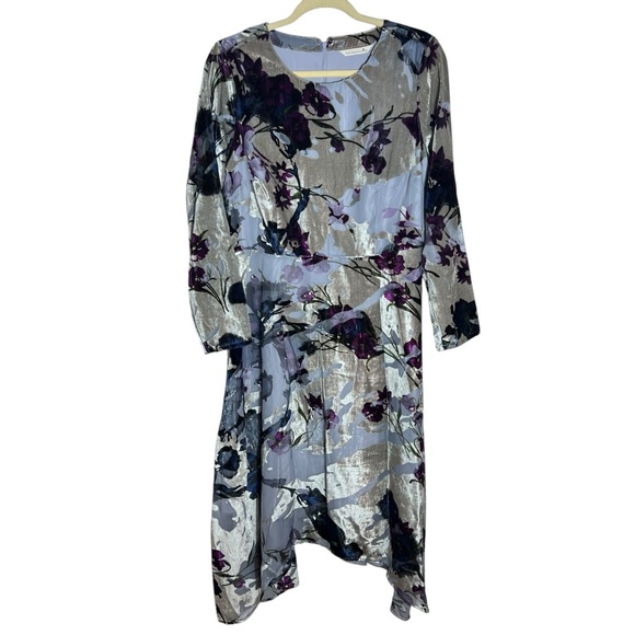 Soft Surroundings Annika Velvet Aster Grey Floral Midi Dress, Small - Picture 2 of 12